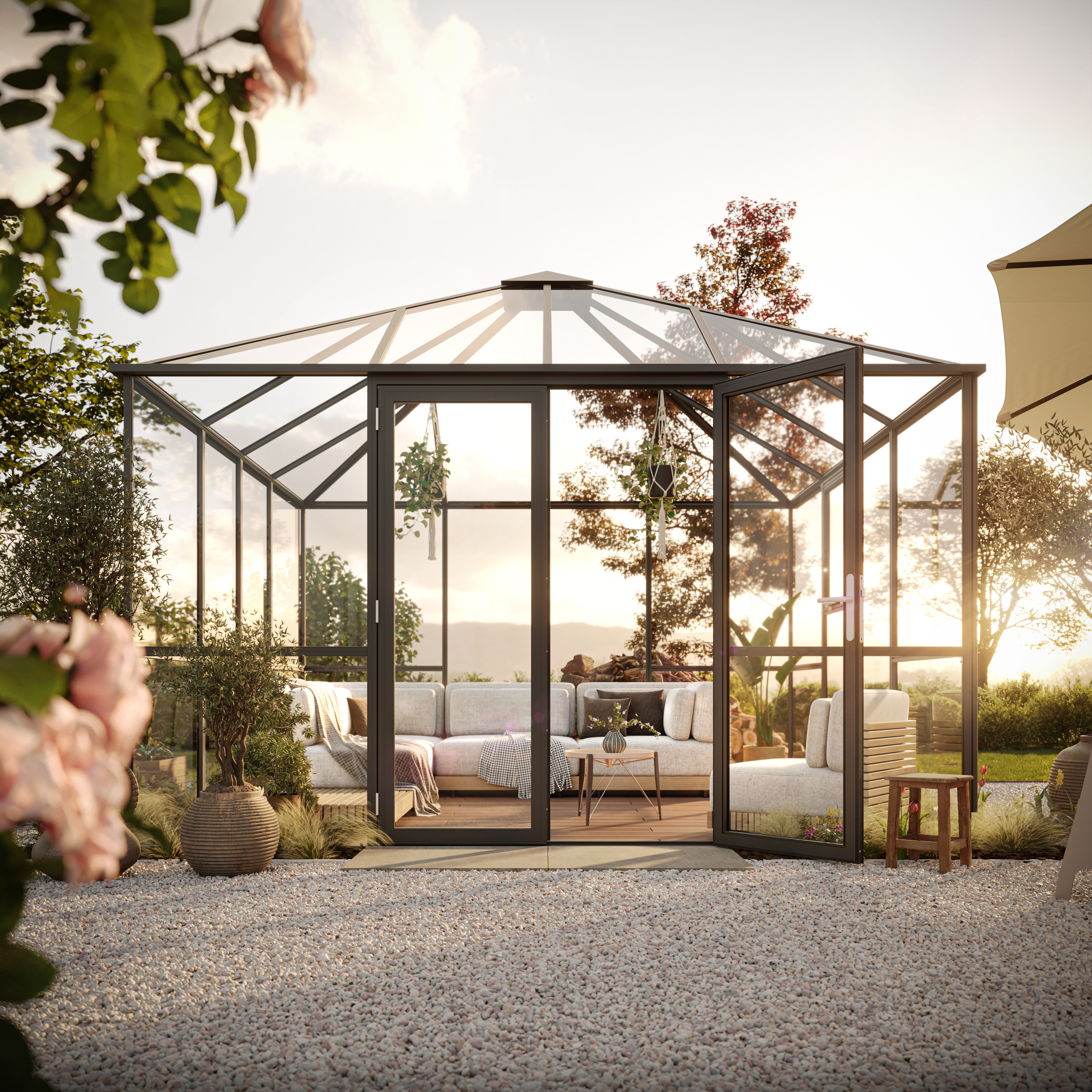 Gewächshaus Pavillon "PaviLux 3,5 m x 3,5 m" anthrazit-grau ESG + ESG