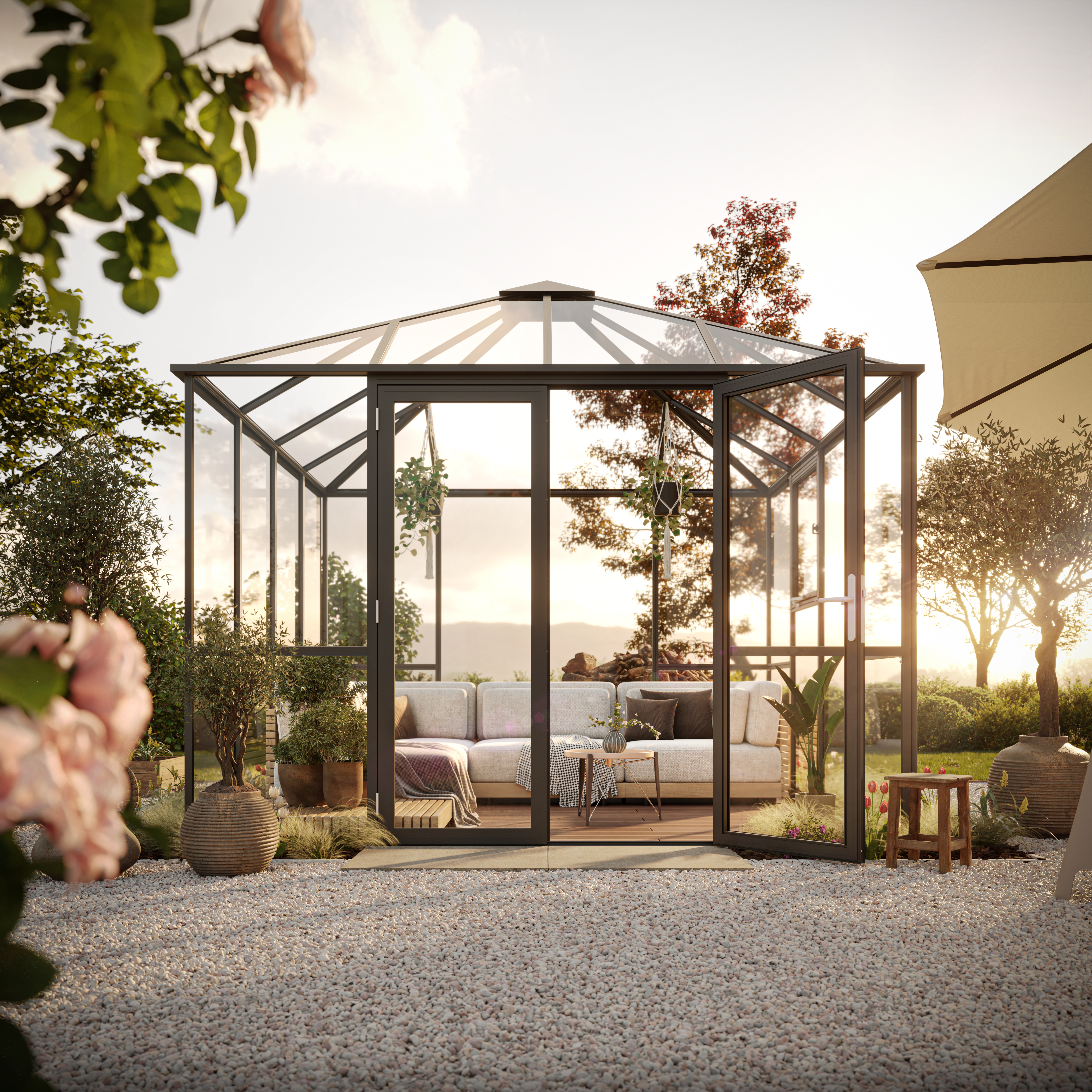 Gewächshaus Pavillon "PaviLux 3,0 m x 3,0 m" anthrazit-grau ESG + ESG